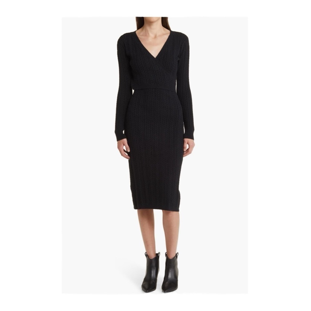 Charles Henry Cable Stitch Long Sleeve Sweater Dress NWT